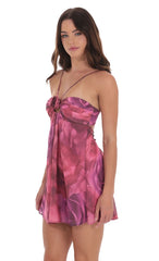 Floral Cutout Babydoll Dress in Mixed Pink