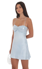 Satin Sequin Bust Dress in Light Blue