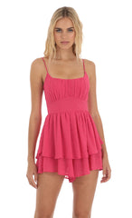 Dotted Ruffle Romper in Pink