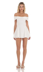 Front Bow Off Shoulder Dress in White