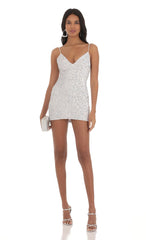 Velvet Sequin Bodycon Dress in White