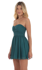Shimmer Strapless A-Line Dress in Teal