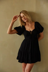 Dallas Open Back Puff Sleeve Babydoll Mini Dress